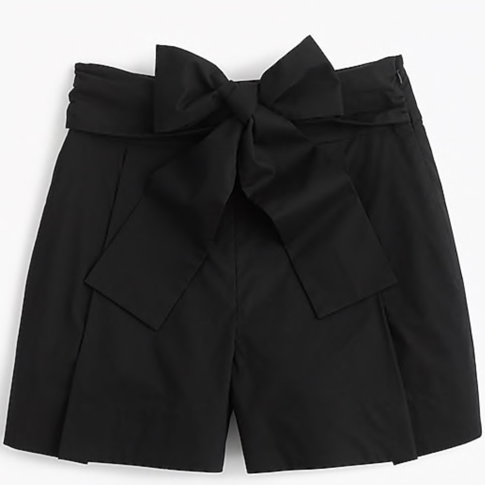 J. Crew Black Tie-Waist Shorts in Black Cotton Poplin